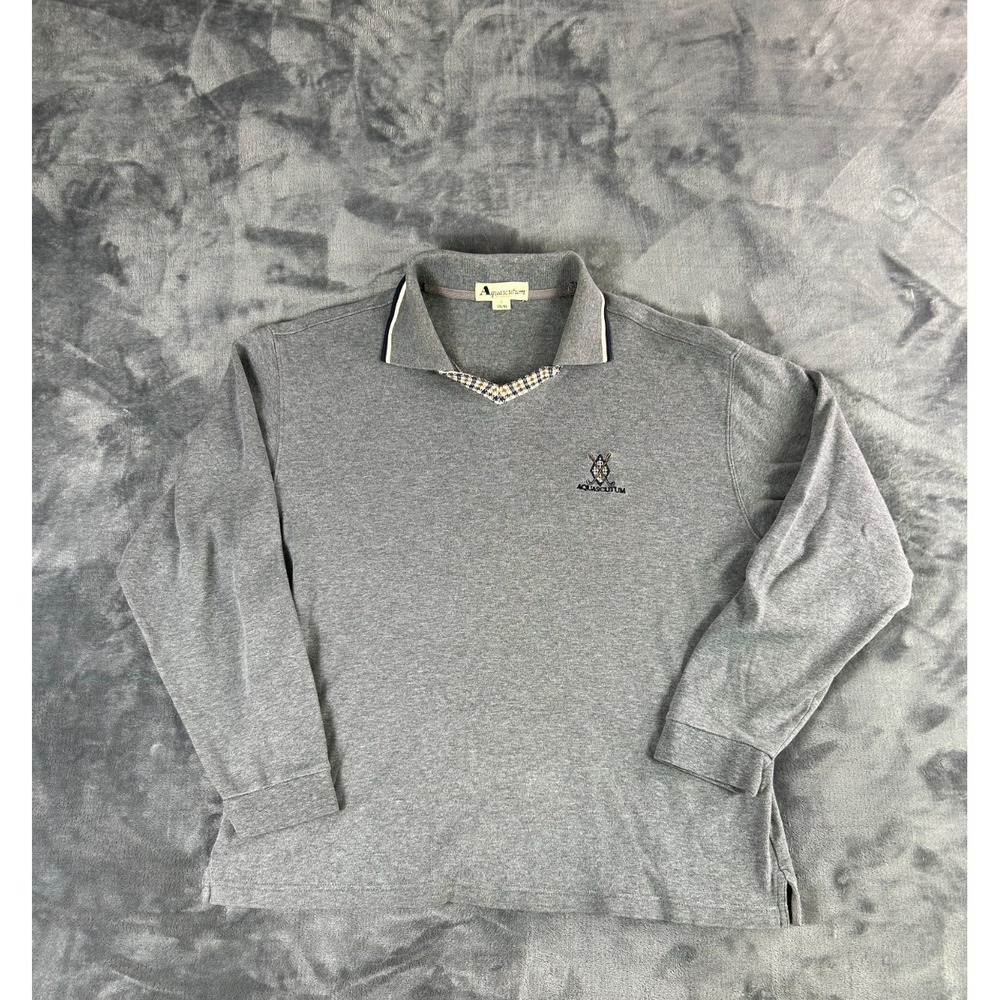 Aquascutum of London Gray Long Sleeve Polo Houndstooth Crest Golf Logo Size L